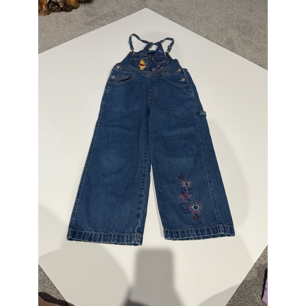 vtg 90s y2k DISNEY Winnie The Pooh Honey Rescue Crew denim overalls sz 7